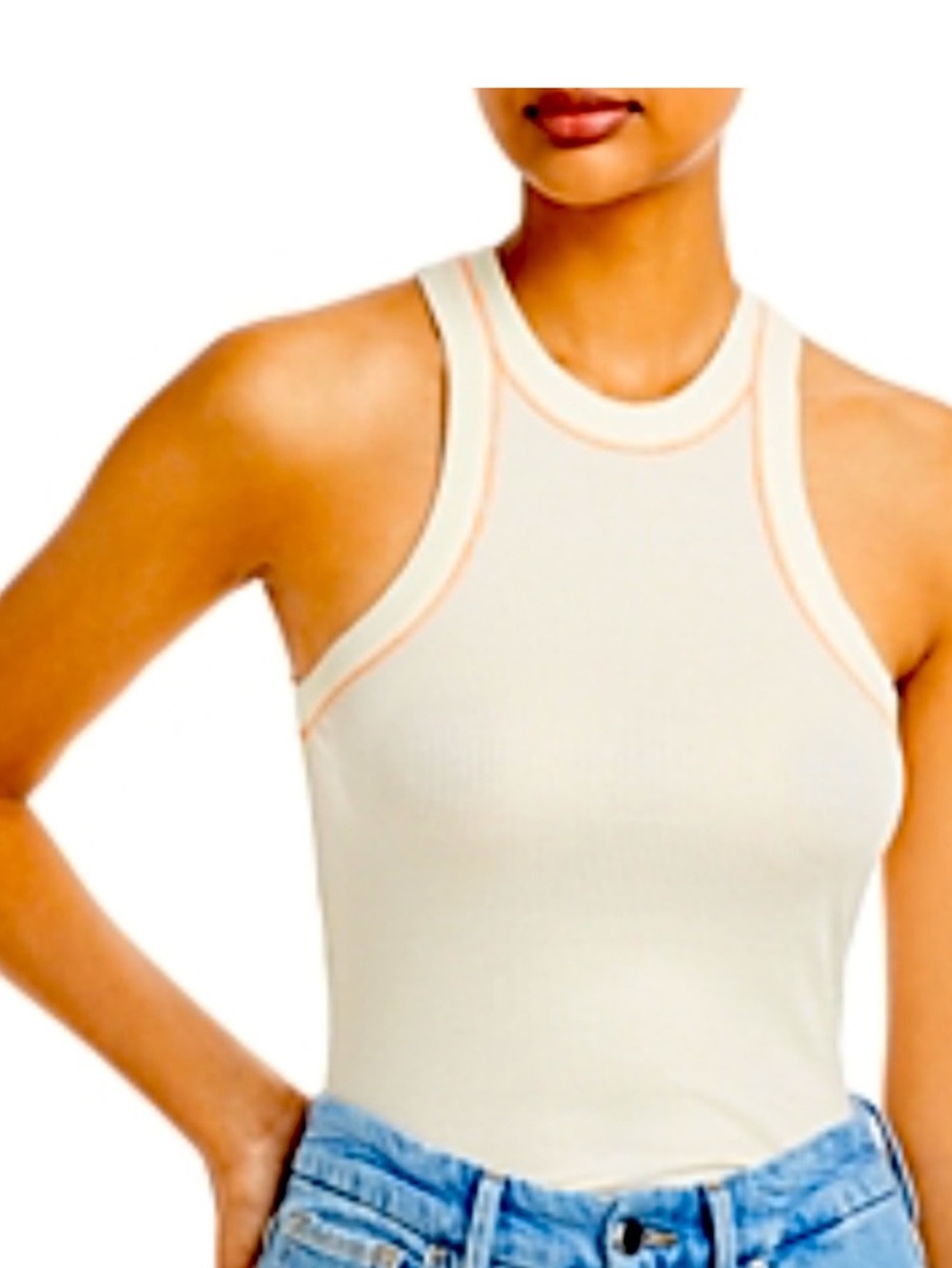 Bandier x WSLY Rivington Ribbed Tank Top Medium Bone Papaya